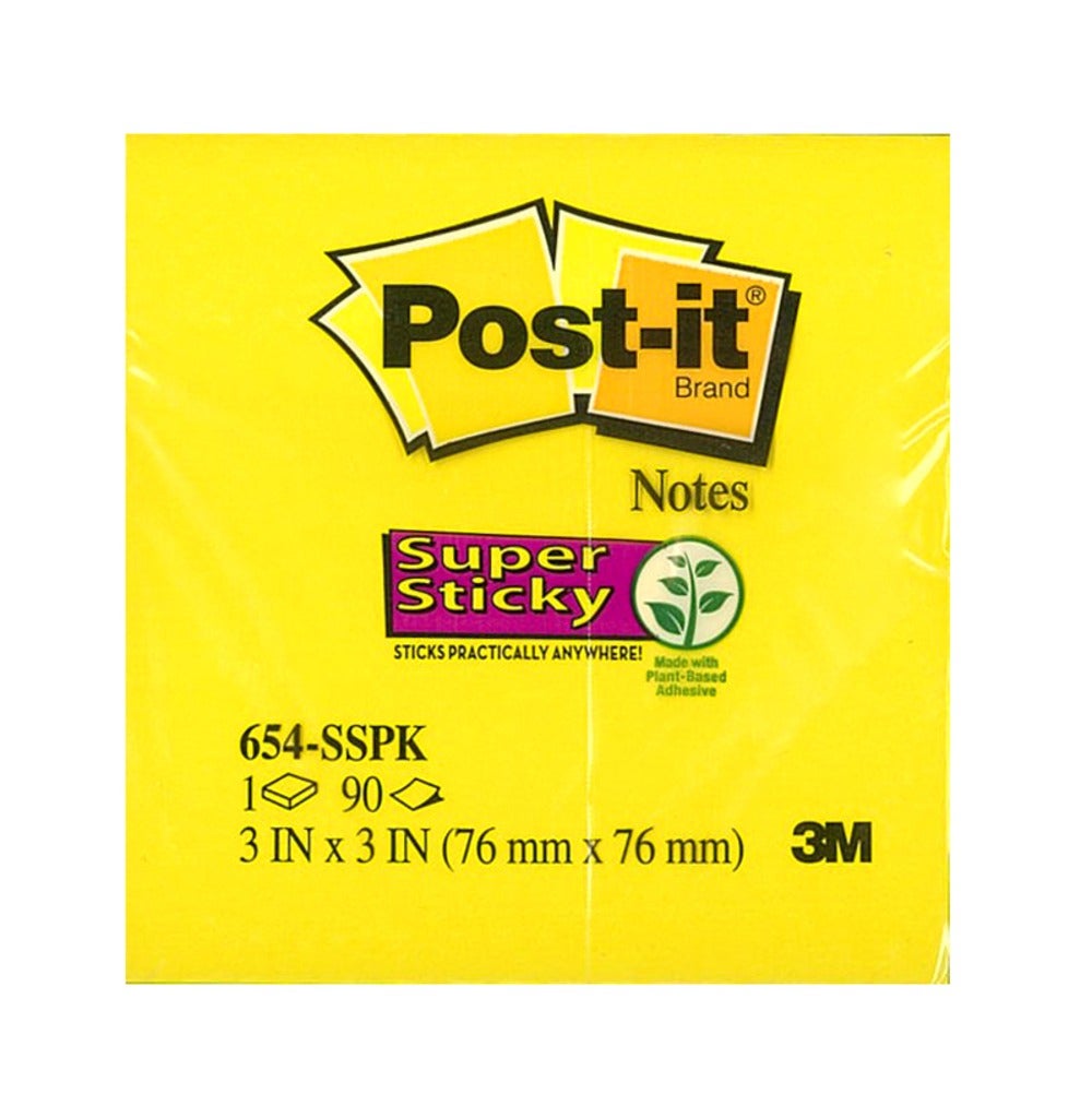 Post-It Super Sticky Notes 654-S 76 x 76 mm Ultra Yellow Post-It Super Sticky Notes 654-S 76 x 76 mm Ultra Yellow